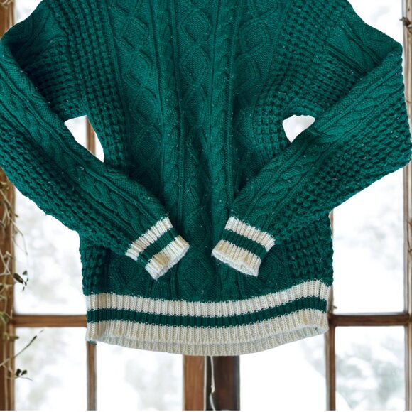 Retro Green Cable Knit Sweater - Picture 3 of 4